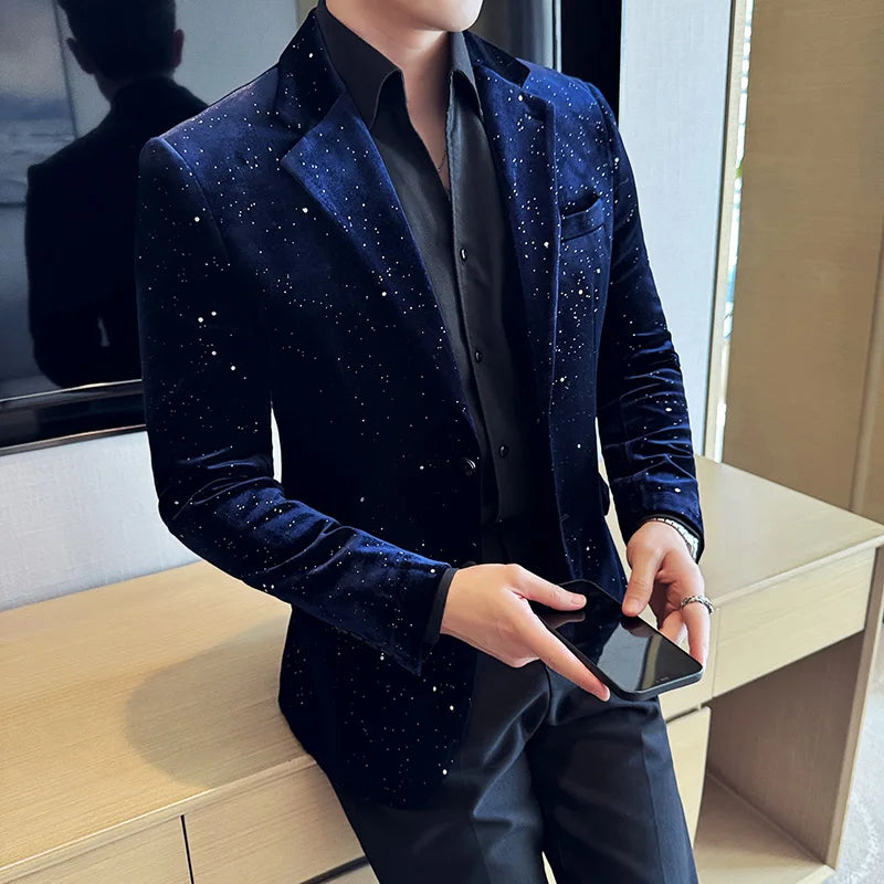 Men's Printed Velvet Blazer Jacket Suit