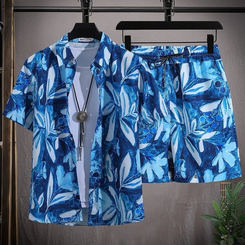 Men's Summer Short-Sleeved Floral Tracksuit