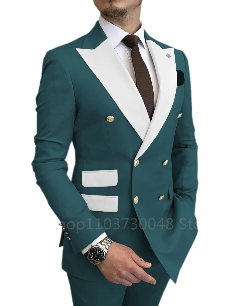 Men's Slim Fit Wedding Peak Lapel Blazer Pant Suit