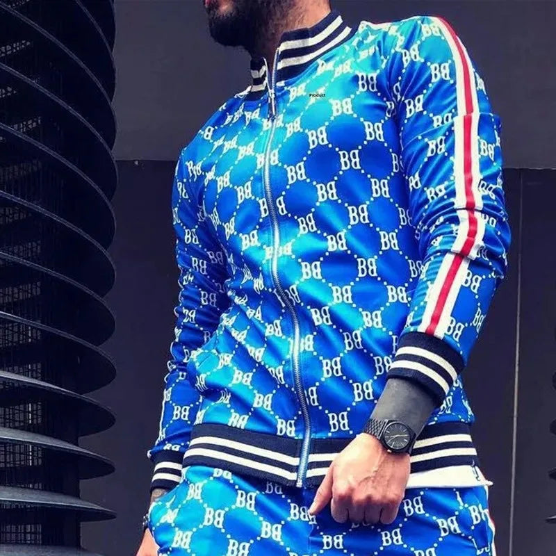 Men's 3D Printing Zipper Cardigan Tracksuit