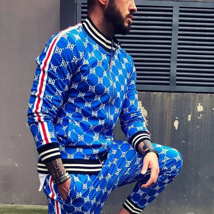 Men's 3D Printing Zipper Cardigan Tracksuit