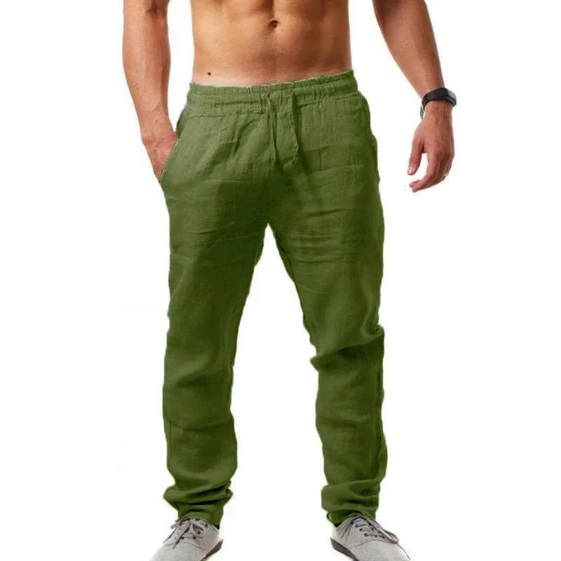 Men's Solid Color Chick Cotton Linen Trousers