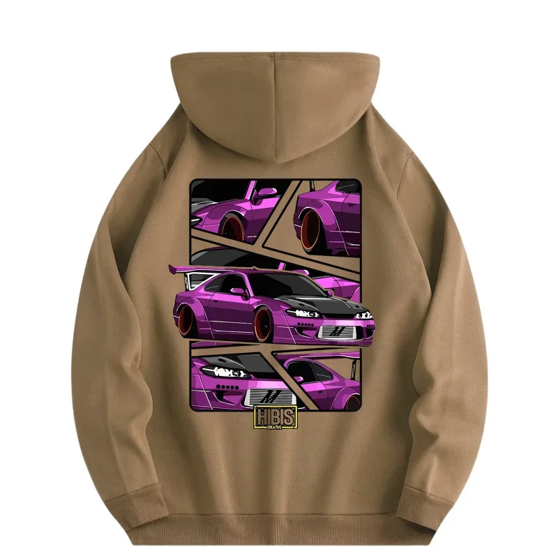 Men's Full Sleeve Drawstring Car Print Hoodies