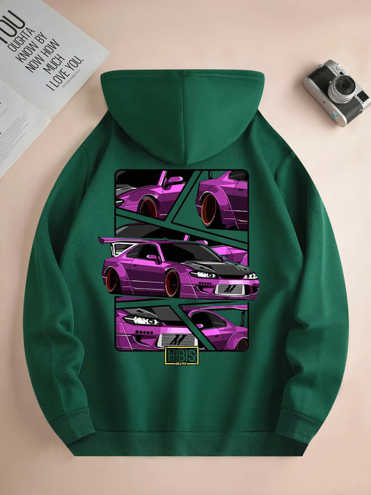 Men's Full Sleeve Drawstring Car Print Hoodies
