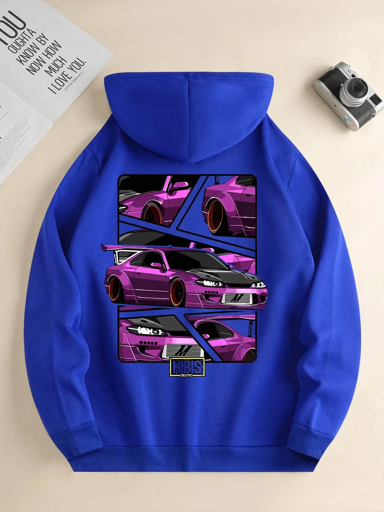 Men's Full Sleeve Drawstring Car Print Hoodies