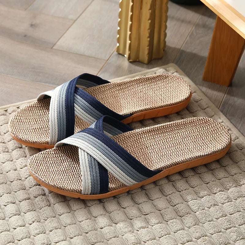 Men’s Linen Open Toe Indoor-Outdoor Cross Slippers
