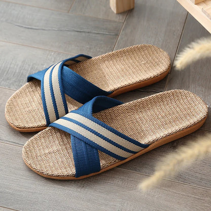 Men’s Linen Open Toe Indoor-Outdoor Cross Slippers