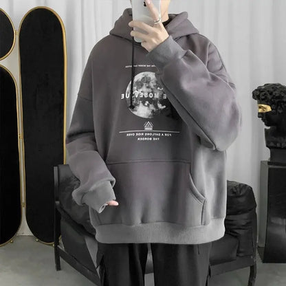 Men's Loose Moon Print Autumn Winter Hoodie