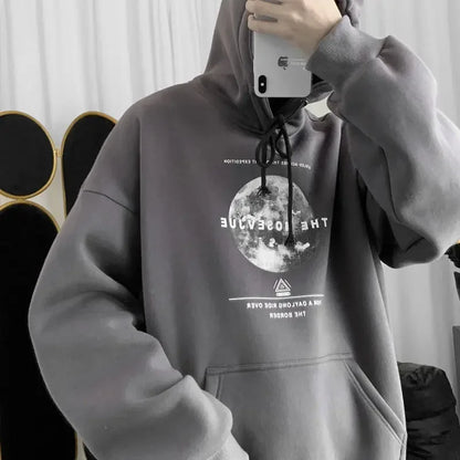 Men's Loose Moon Print Autumn Winter Hoodie