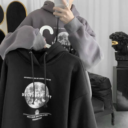 Men's Loose Moon Print Autumn Winter Hoodie