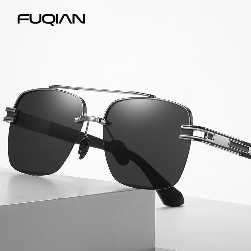 Men's Luxury Metal Half Frame Polarized Sunglasses