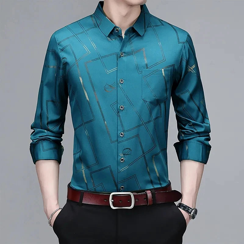 Men's Printed Long Sleeve Collar Shirt