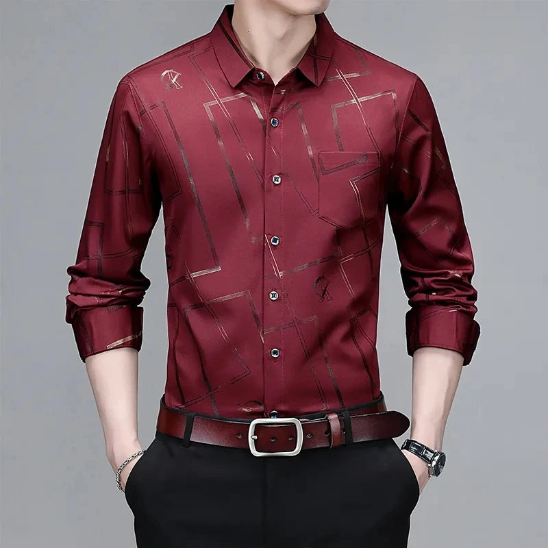 Men's Printed Long Sleeve Collar Shirt