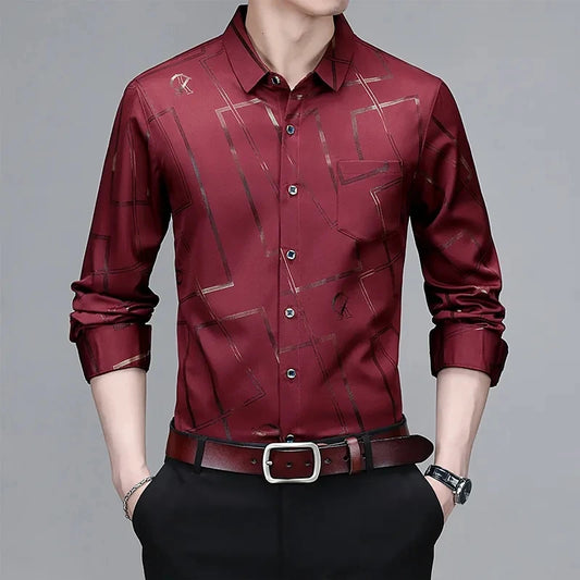 Men's Printed Long Sleeve Collar Shirt