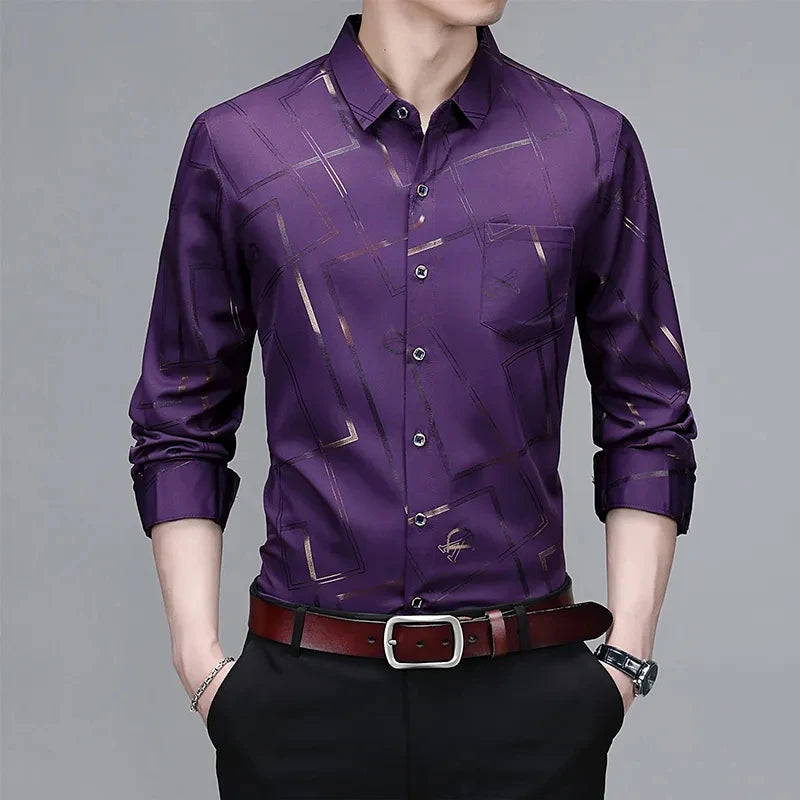 Men's Printed Long Sleeve Collar Shirt