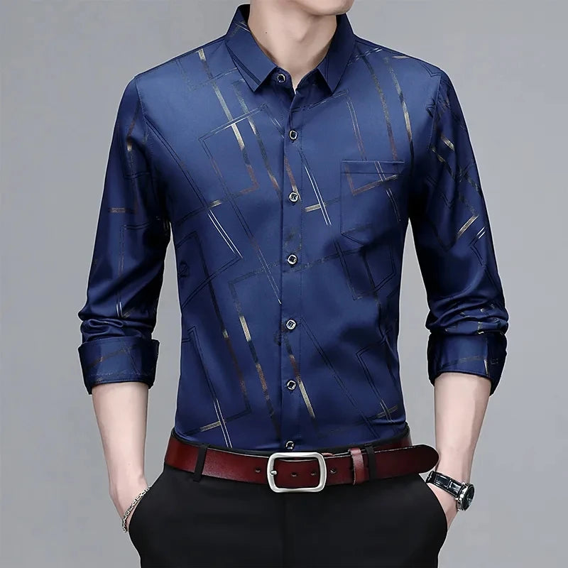 Men's Printed Long Sleeve Collar Shirt