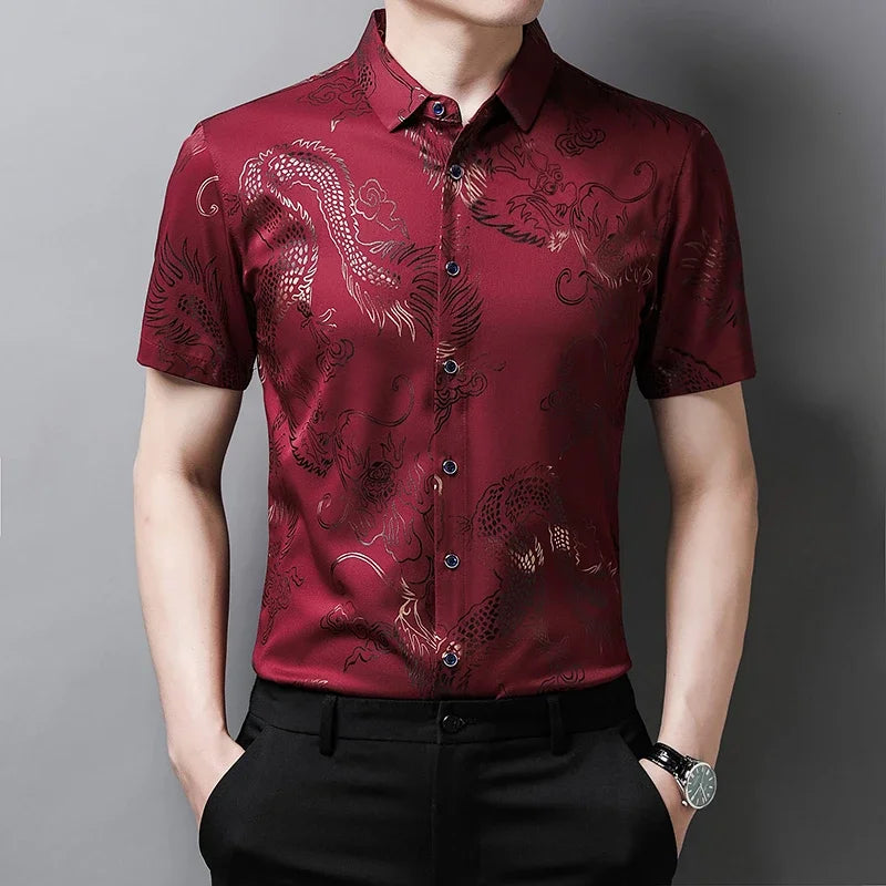 Men's Printed Short Sleeved Collar Lapel Shirt
