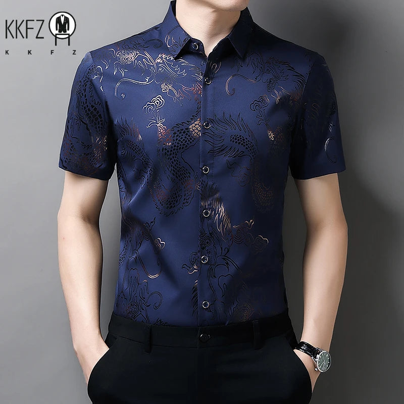 Men's Printed Short Sleeved Collar Lapel Shirt