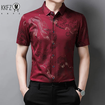 Men's Printed Short Sleeved Collar Lapel Shirt