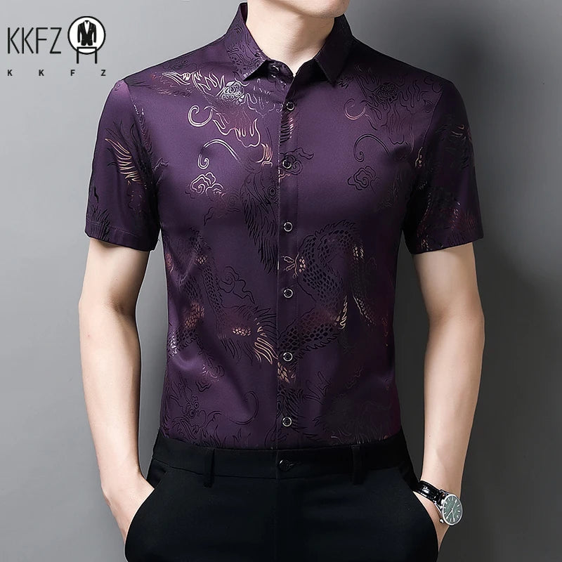 Men's Printed Short Sleeved Collar Lapel Shirt