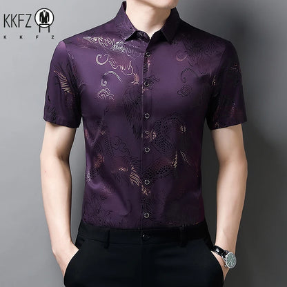 Men's Printed Short Sleeved Collar Lapel Shirt