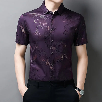Men's Printed Short Sleeved Collar Lapel Shirt