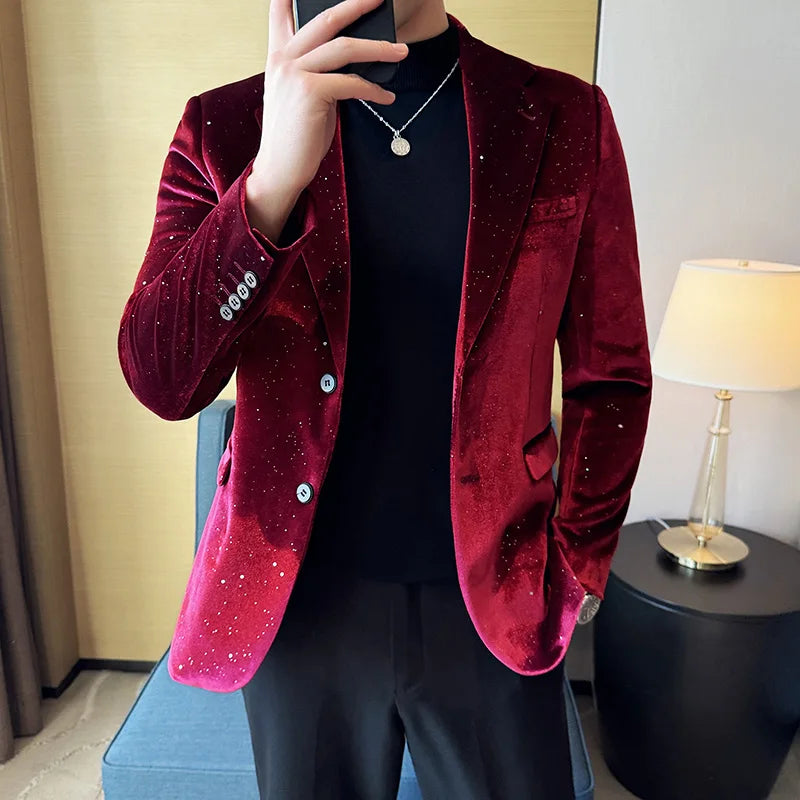 Men's Printed Velvet Blazer Jacket Suit