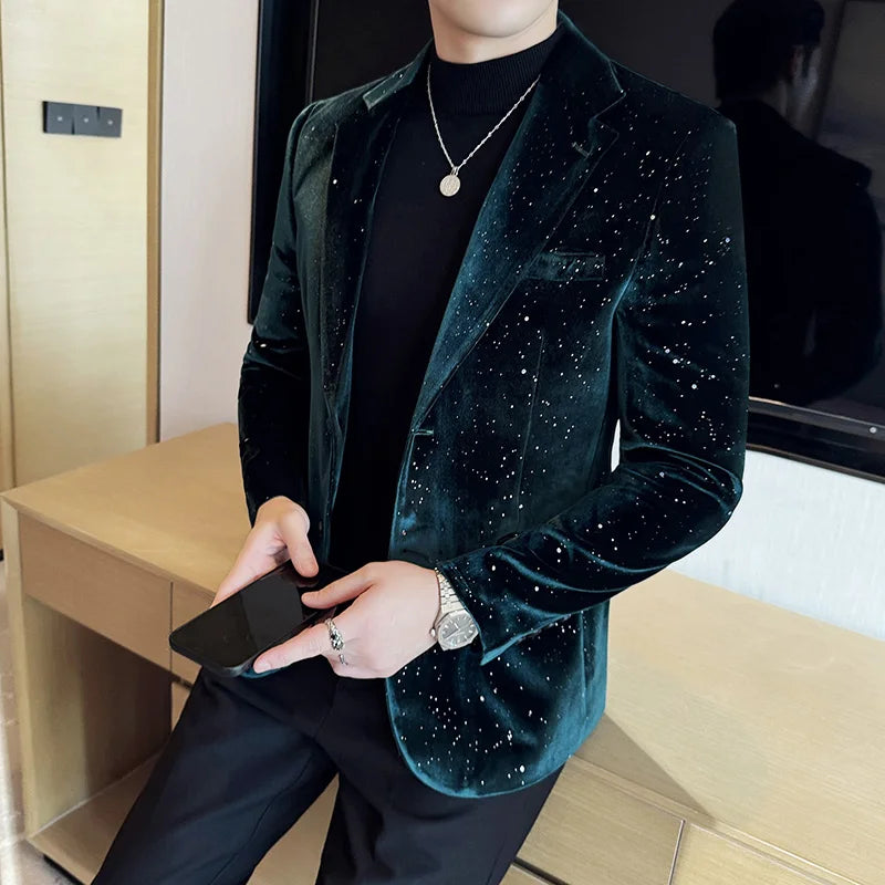 Men's Printed Velvet Blazer Jacket Suit