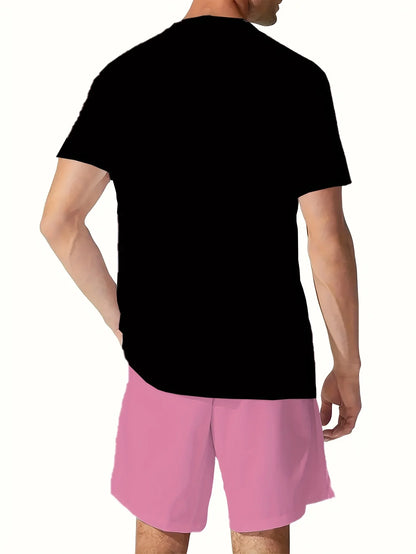 Men's Short Sleeve Bear Print Summer Tracksuit