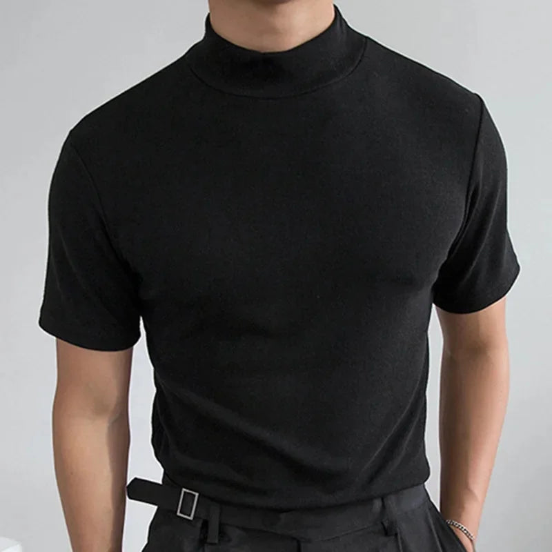 Men's Short Sleeve Summer High Neck Collar Shirt