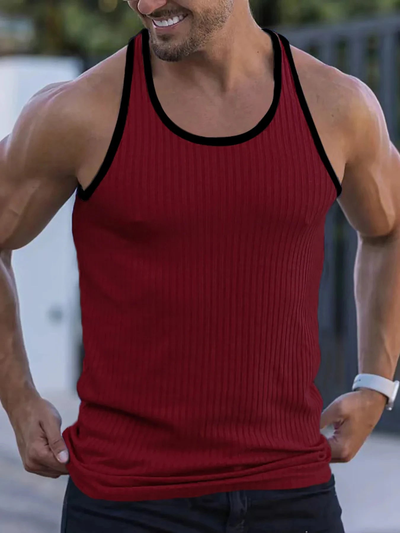 Men's Sleeveless I-Stripes Quick-Dry Elastic Vest