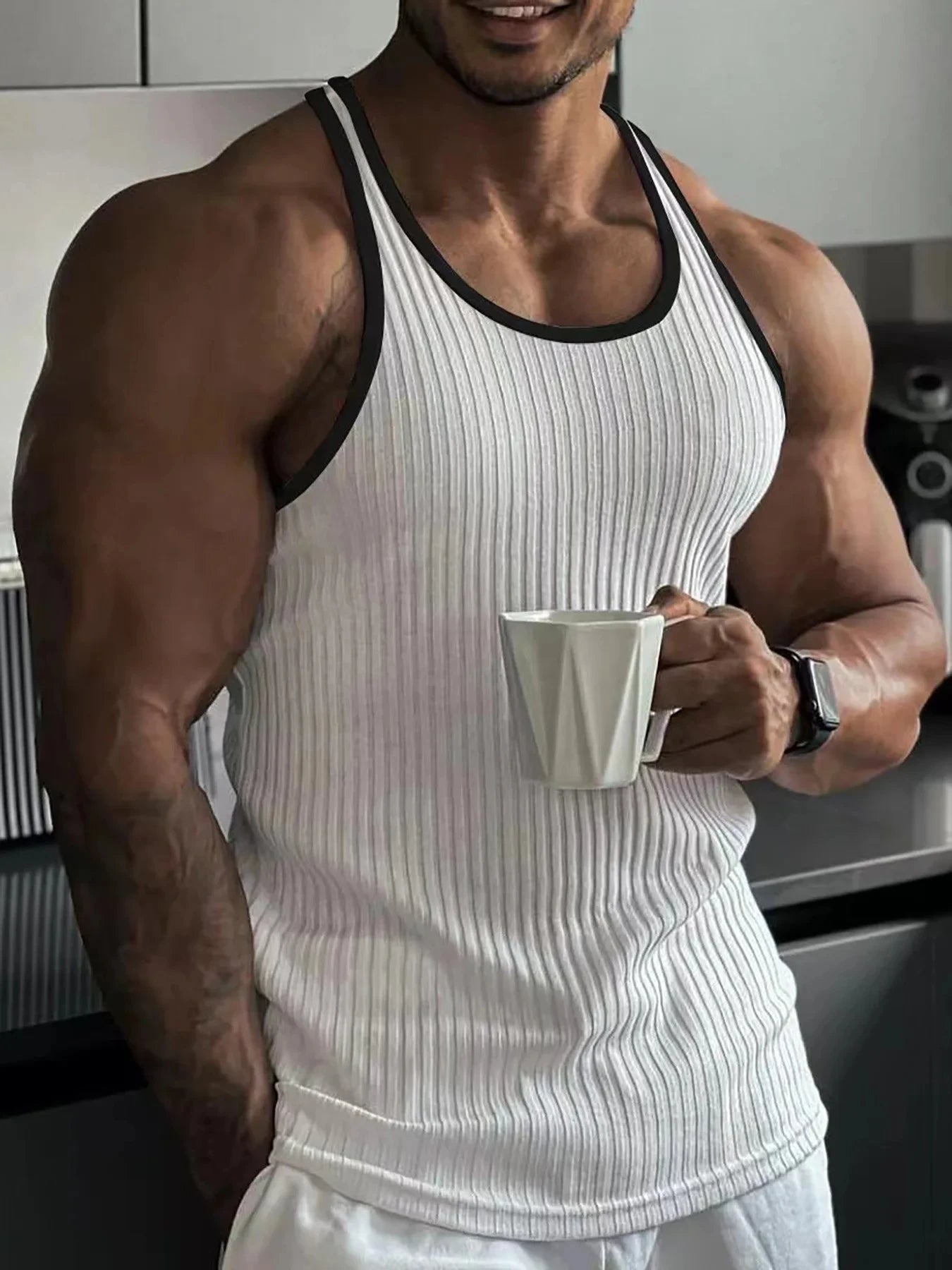 Men's Slim Elastic Fitness Vertical Stripe Tank Top