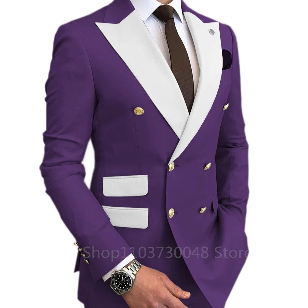 Men's Slim Fit Wedding Peak Lapel Blazer Pant Suit