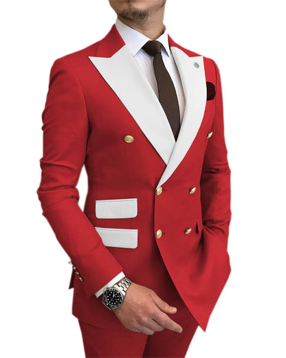 Men's Slim Fit Wedding Peak Lapel Blazer Pant Suit