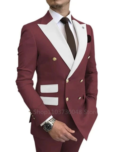 Men's Slim Fit Wedding Peak Lapel Blazer Pant Suit