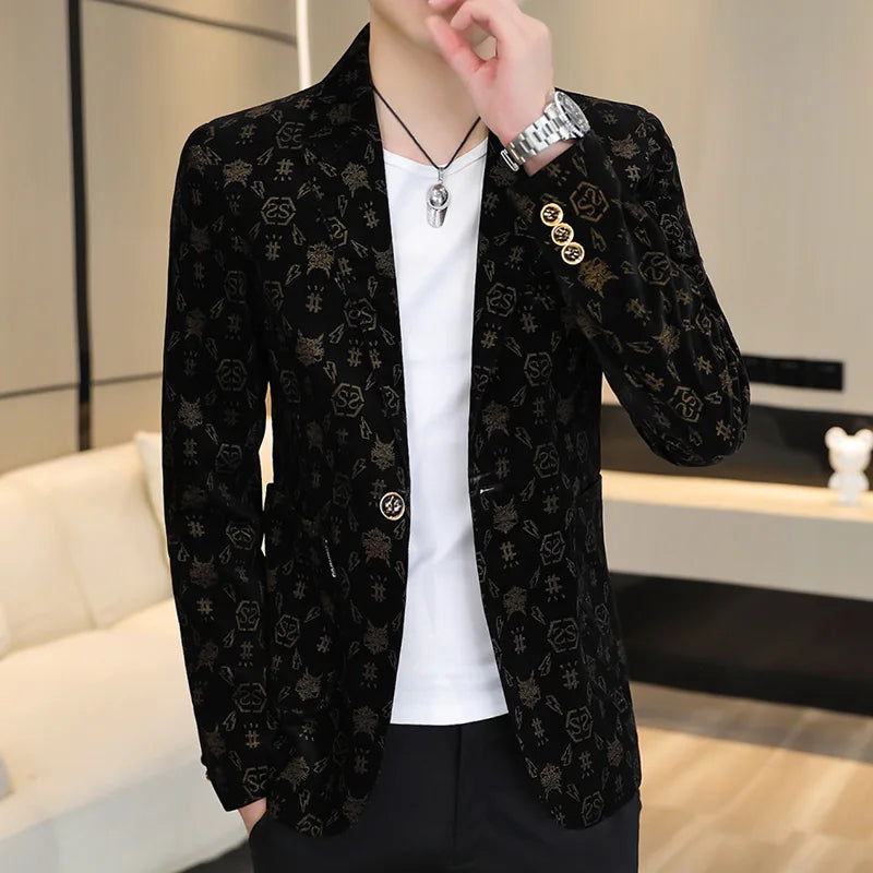 Men's Slim Letter Outdoor Single Breasted Corduroy Blazer