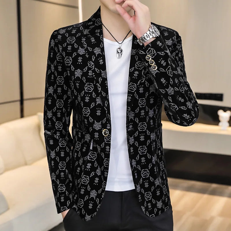 Men's Slim Letter Outdoor Single Breasted Corduroy Blazer