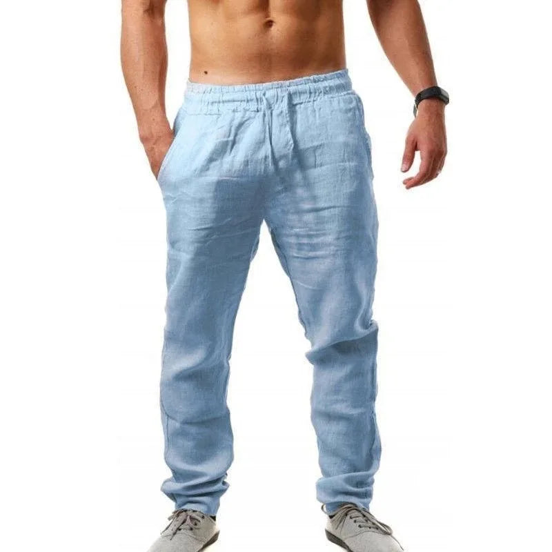 Men's Solid Color Chick Cotton Linen Trousers