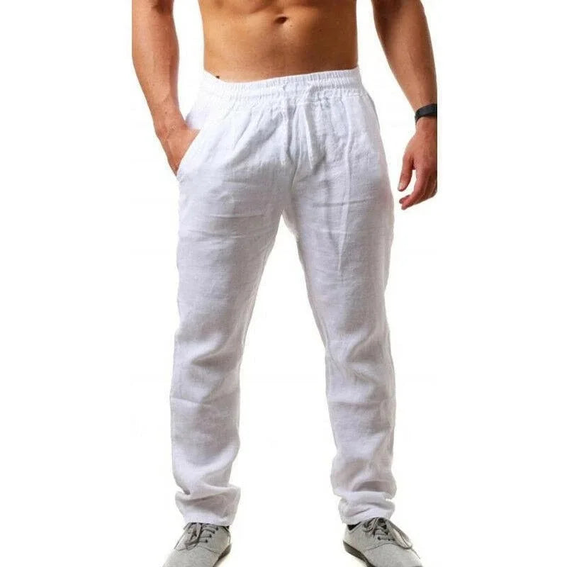 Men's Solid Color Chick Cotton Linen Trousers