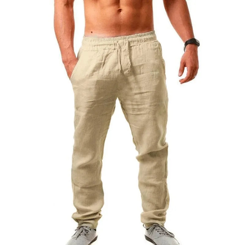 Men's Solid Color Chick Cotton Linen Trousers