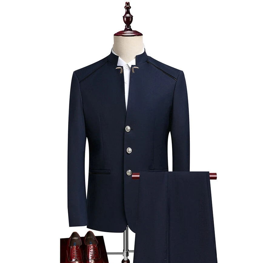 Men's Stand Collar Single-Breasted Blazer Suit