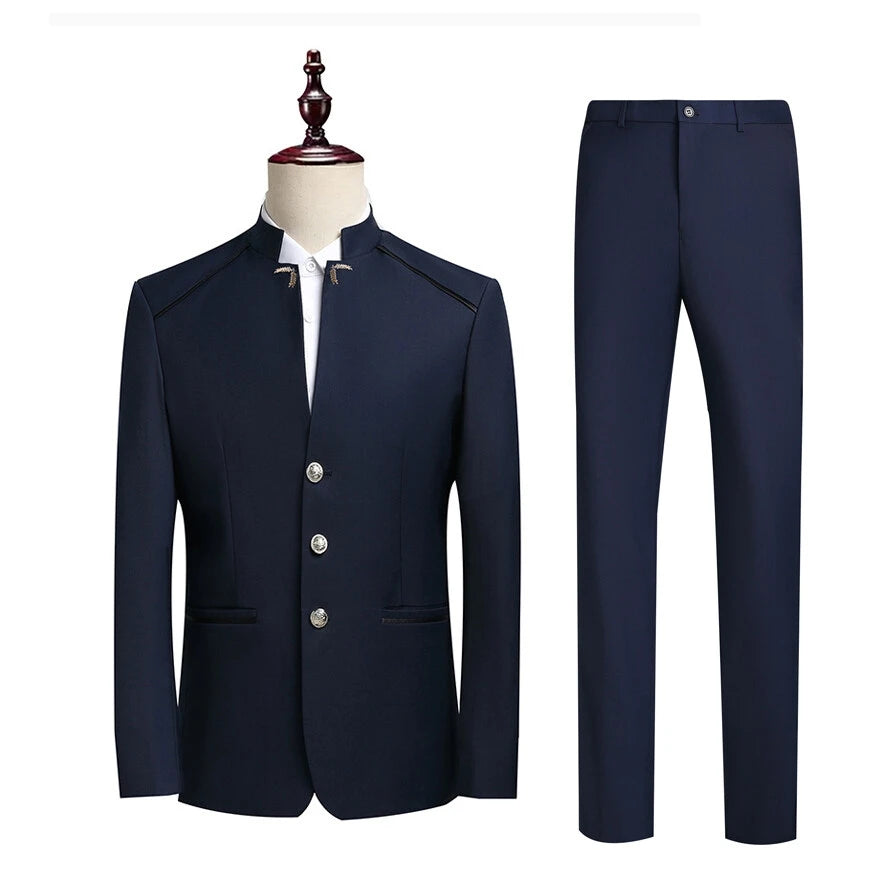 Men's Stand Collar Single-Breasted Blazer Suit