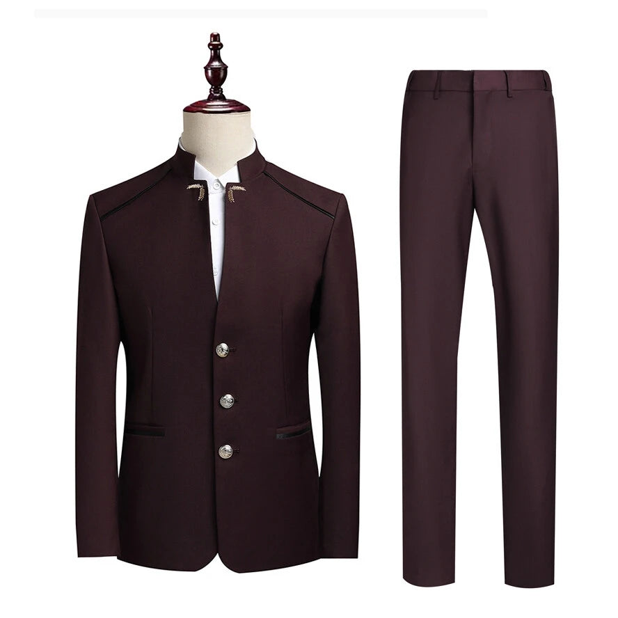 Men's Stand Collar Single-Breasted Blazer Suit