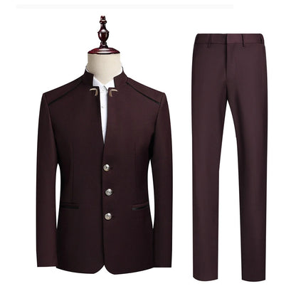 Men's Stand Collar Single-Breasted Blazer Suit