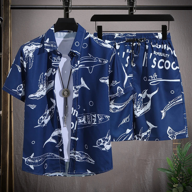 Men's Summer Short-Sleeved Floral Tracksuit