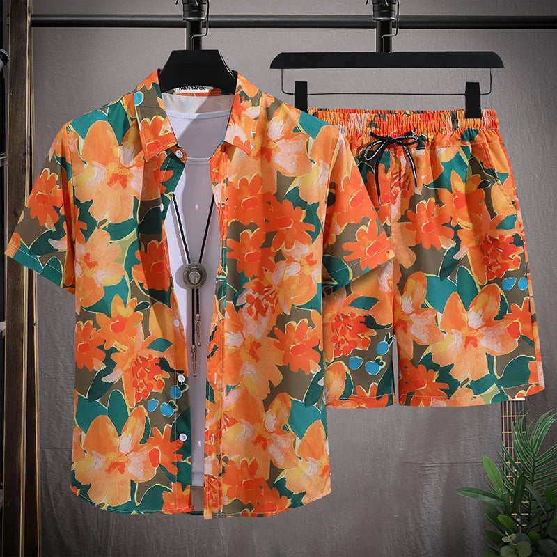 Men's Summer Short-Sleeved Floral Tracksuit