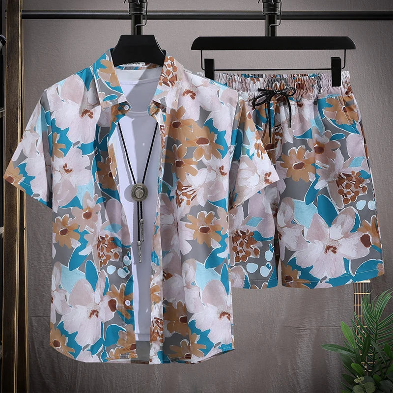Men's Summer Short-Sleeved Floral Tracksuit