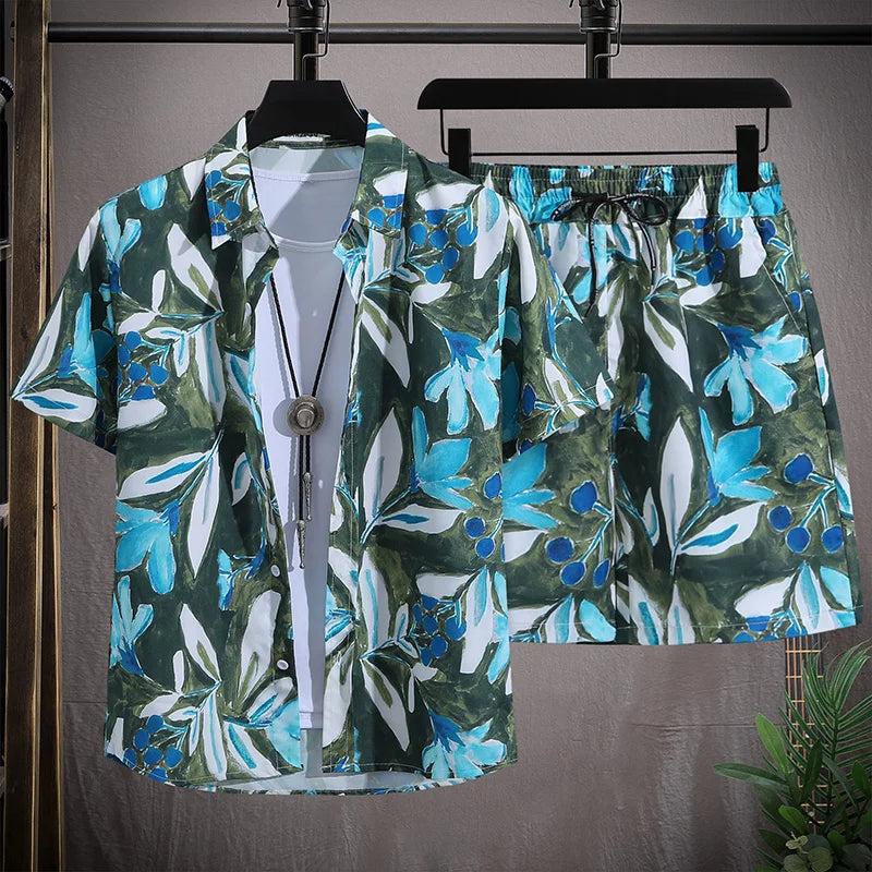 Men's Summer Short-Sleeved Floral Tracksuit