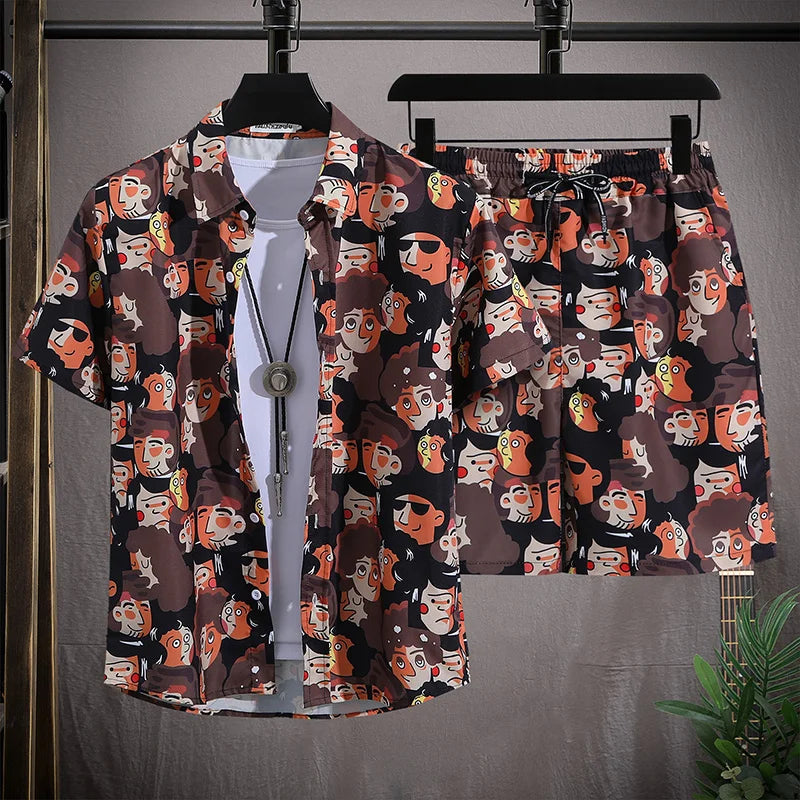 Men's Summer Short-Sleeved Floral Tracksuit