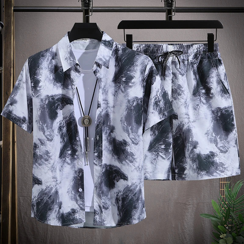 Men's Summer Short-Sleeved Floral Tracksuit